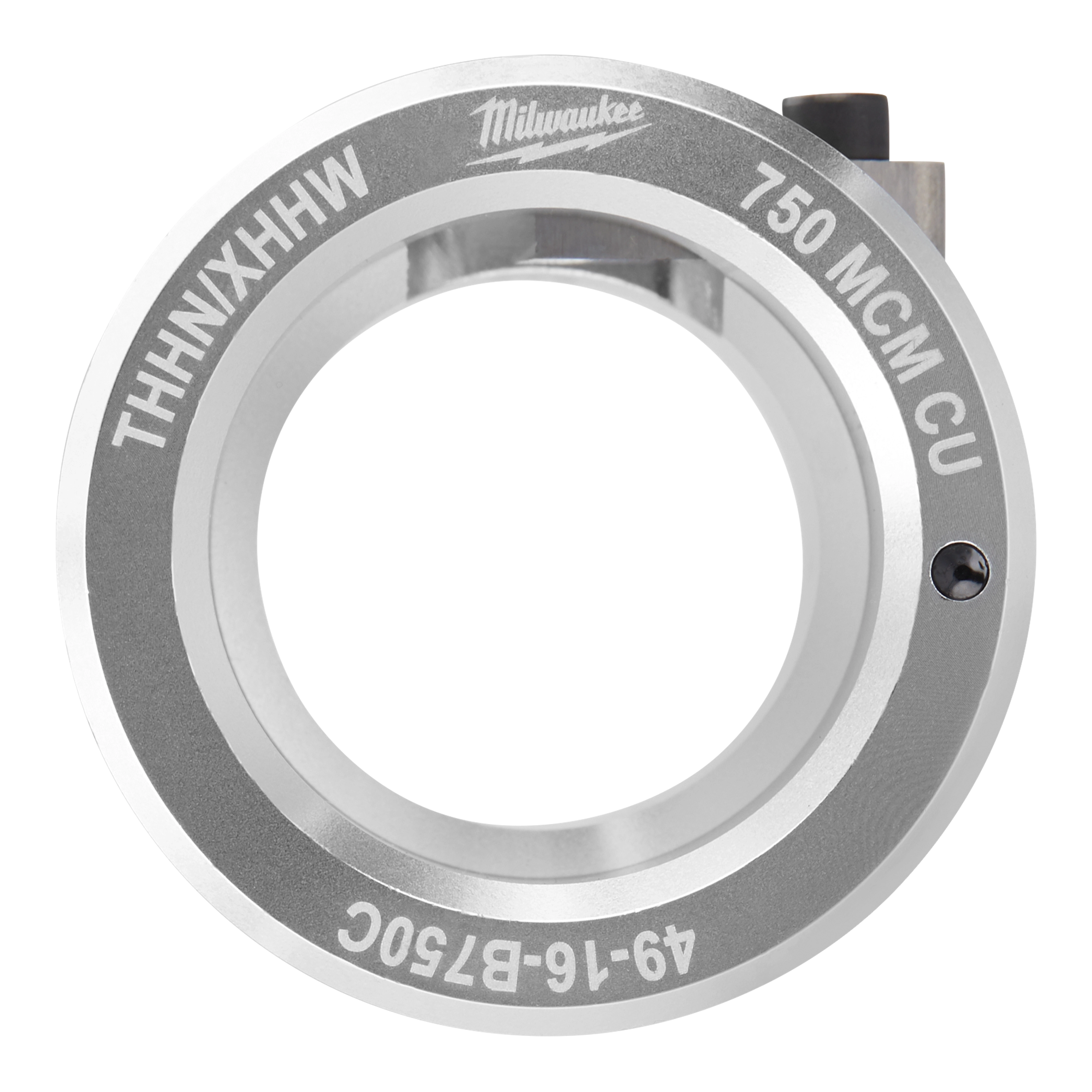 Milwaukee 750 MCM CU THHN/XHHW crimping die set for copper wire, model number 49-16-B750C, in metallic finish.