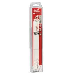 12" 18 TPI THE TORCH™ SAWZALL® BLADES (25 PK) displayed in clear plastic packaging with red and white branding. The label highlights "DOUBLE DUTY UPGRADE."