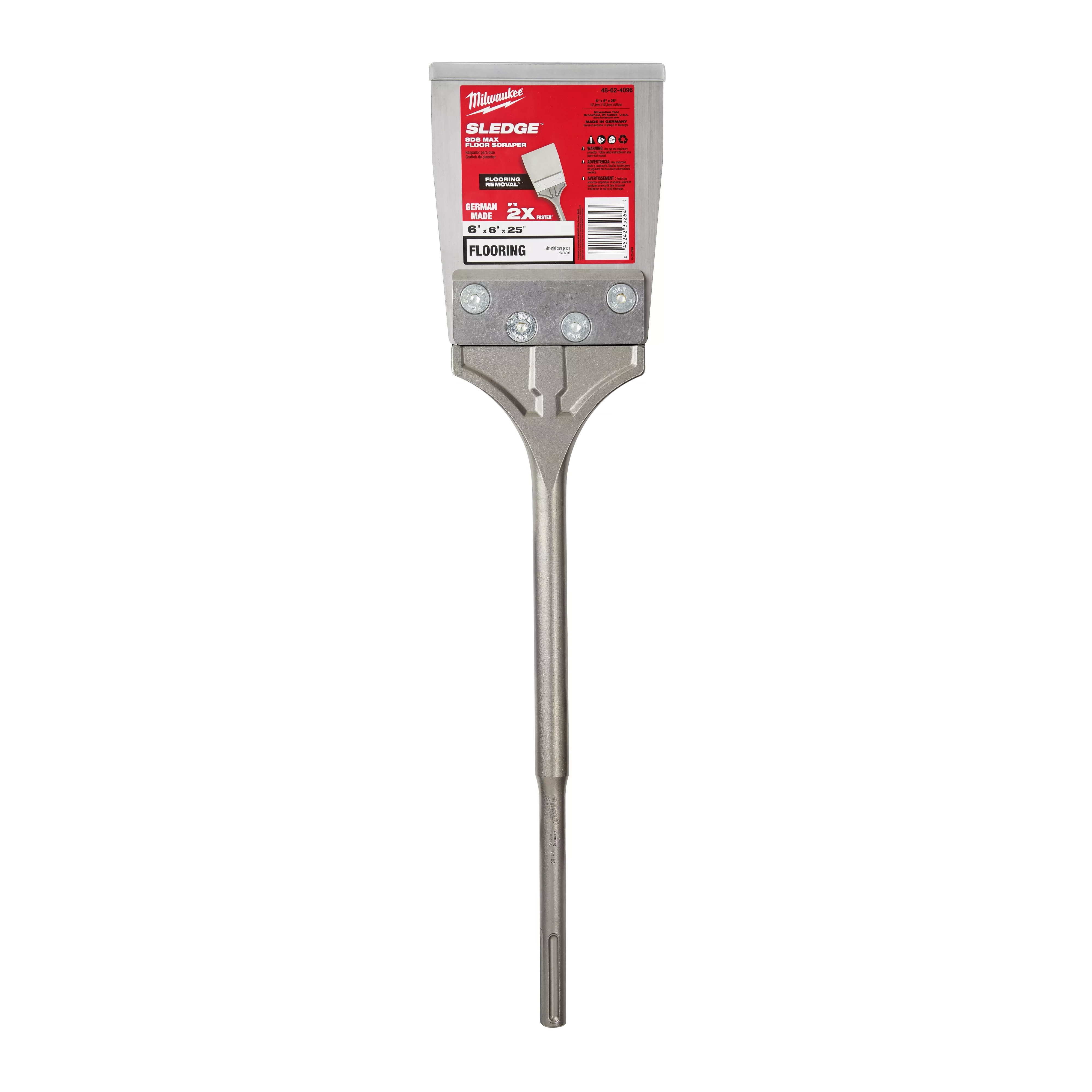 SDS-MAX SLEDGE Floor Scraper, a metal tool with a long handle and a rectangular head, is displayed against a white background.