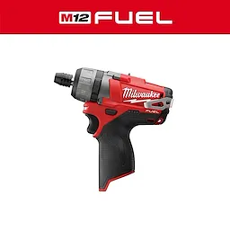 Milwaukee M12 FUEL 1/4" Hex 2-Speed Screwdriver, in red and black, featuring ergonomic grip, belt clip, and adjustable speed settings.