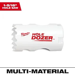 1-5/16" Hole Dozer Bi-Metal Hole Saw designed for multi-material cutting, featuring durable, jagged teeth and a white body.