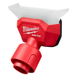 Milwaukee AIR-TIP Compact Dust Collector features a red and white design with a funnel shape for effective dust collection.