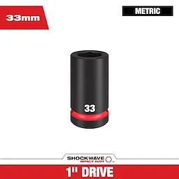 SHOCKWAVE Impact Duty 1" Drive 33mm Deep 6 Point Socket, black with a red ring at the base, labeled "33" in white.