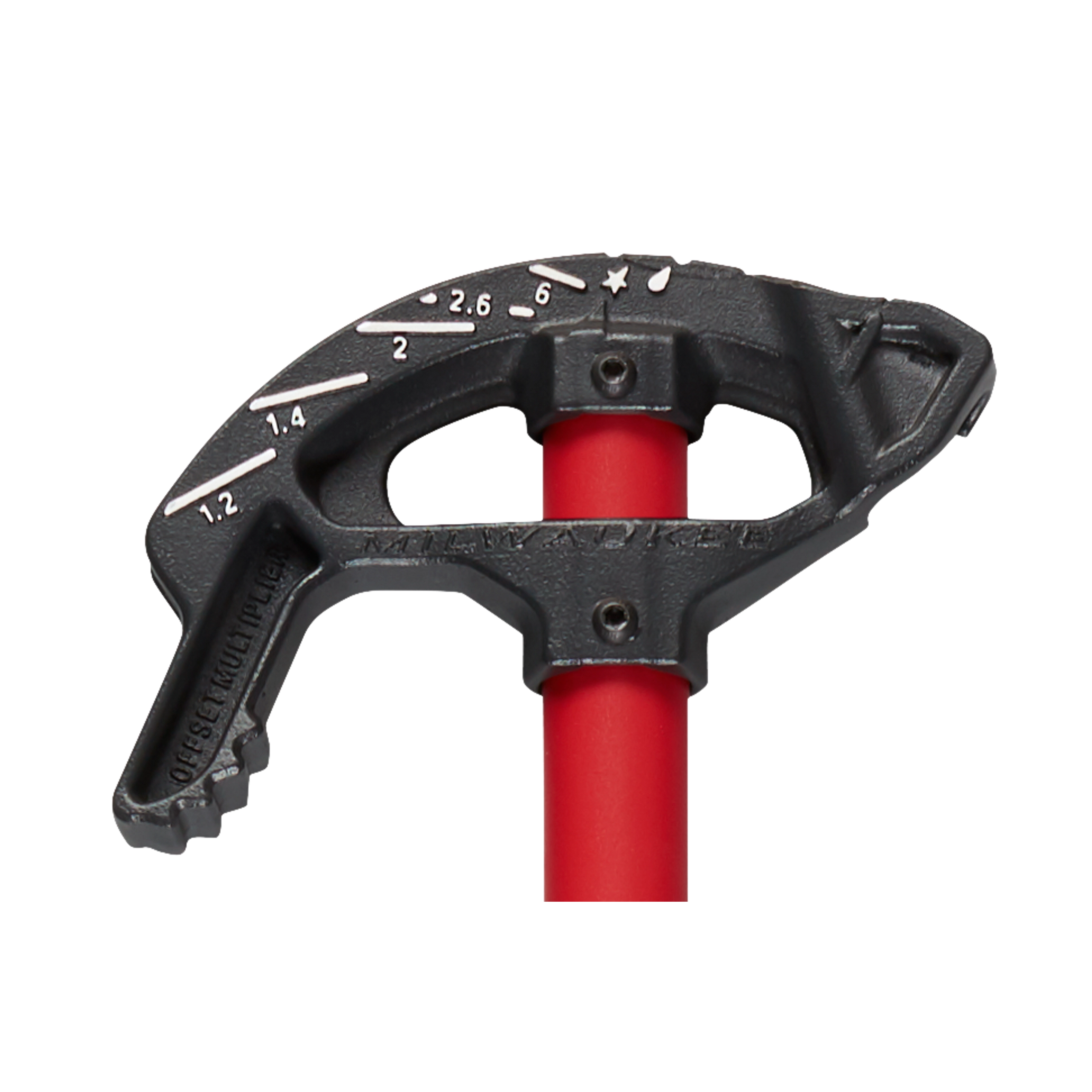 1/2" EMT Iron Conduit Bender with a red handle and marked angles for precise bending, showing measurements from 1.2 to 6.