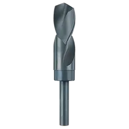 1-1/8" S&D Black Oxide Drill Bit with a heavy-duty design, featuring a silver-black finish and a spiral flute.