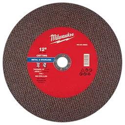 12" x 1/8" x 1" Metal Cut Off Wheel-Type 1 for metal and stainless steel, max RPM 6,400, red center with Milwaukee logo.