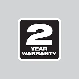 The image displays a black square with rounded corners, containing the text "2 Year Warranty" in white bold letters.