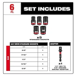 6PC SHOCKWAVE Impact Duty™ 3/8" Drive SAE Standard Socket Set