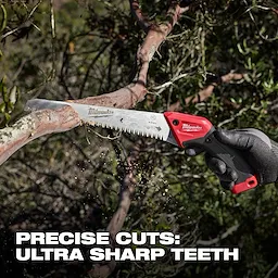 10” Fixed Pruning Saw – Straight Blade cutting through a tree branch outdoors.