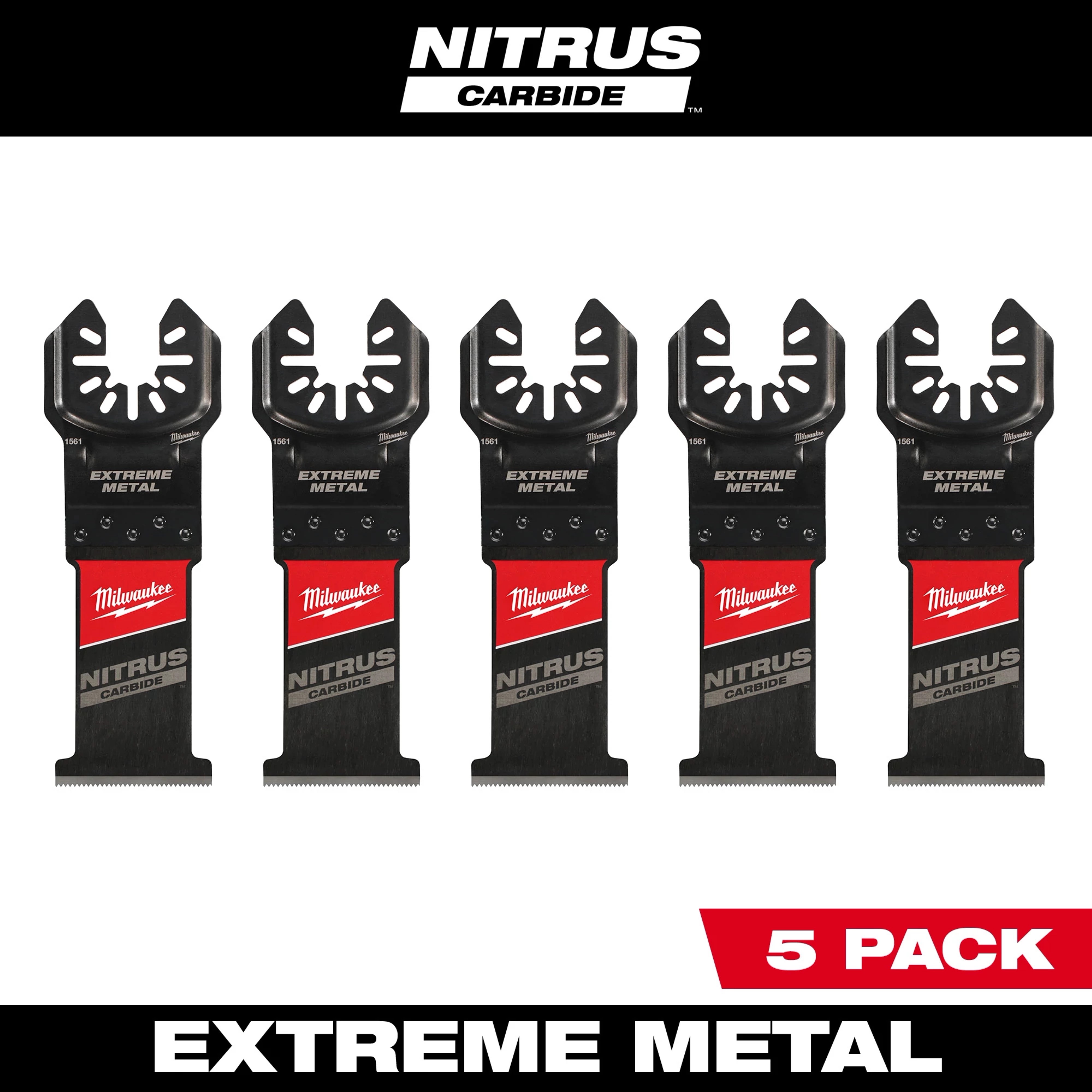 Nitrus Carbide Extreme Metal Universal Fit OPEN-LOK Multi-Tool Blade 5 Pack, designed for cutting through tough materials.