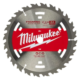 Milwaukee Circular Saw Blade, 7-1/4 inch, 24 teeth, designed for framing wood, with a maximum RPM of 8,000.