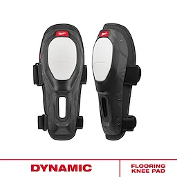 Dynamic Flooring Knee Pad pair with hard outer shells and adjustable straps against a plain white background.