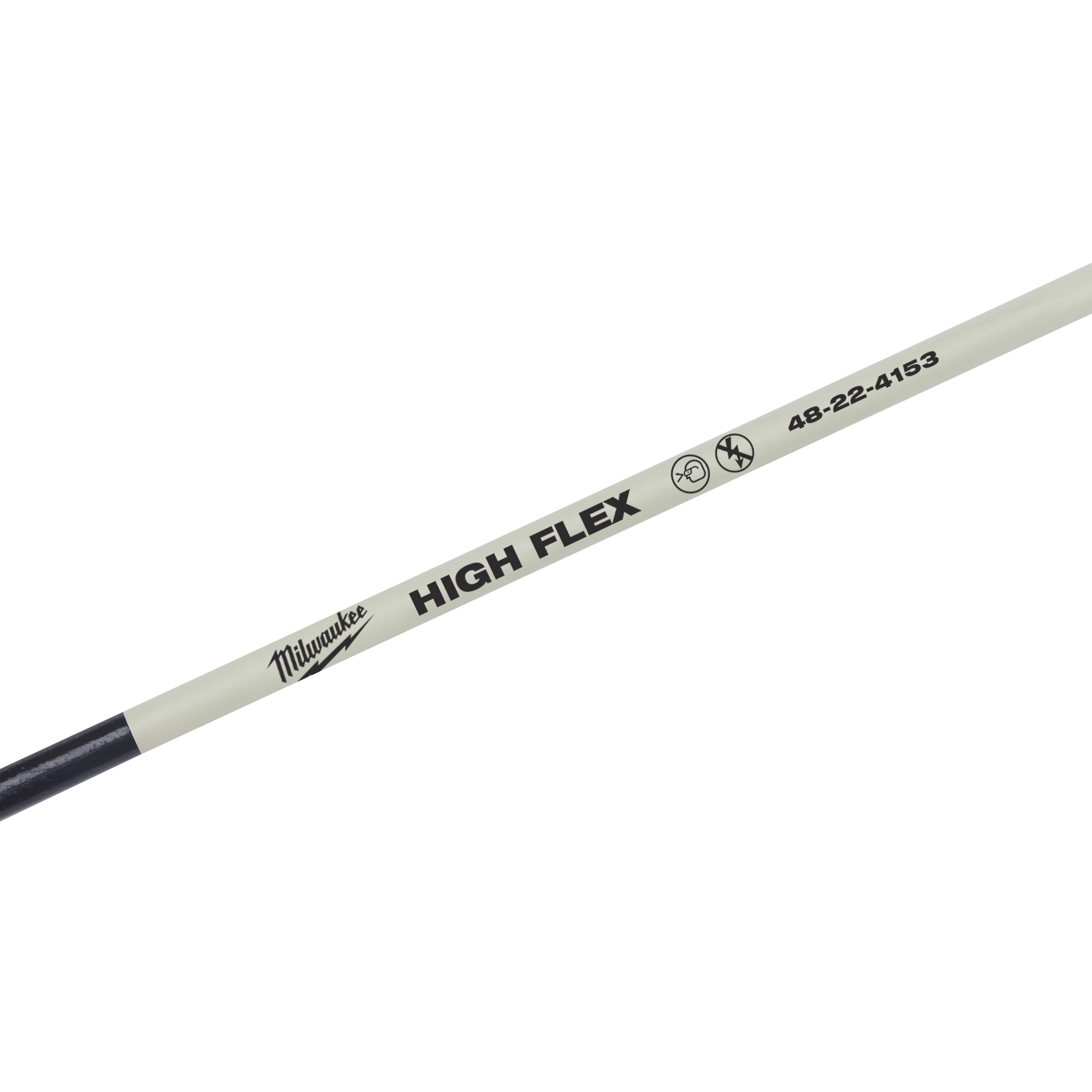 Milwaukee 5 Foot High Flex Fish Stick, white in color, featuring the text "HIGH FLEX" and "48-22-4153" along the stick.