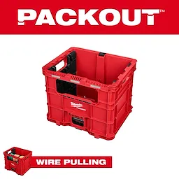 PACKOUT Wire Pulling XL Crate shown as an open rectangular storage crate with side handles and interior dividers.
