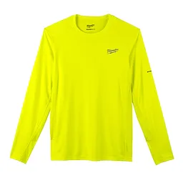 Bright yellow WORKSKIN Lightweight Performance Shirt with long sleeves and crew neck, featuring a small logo on the chest and sleeve.