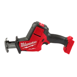 Red and black Milwaukee M18 FUEL Hackzall power saw with a ergonomic handle and battery pack, designed for quick cutting.