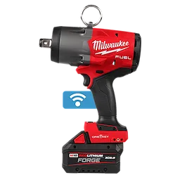 M18 FUEL 3/4" High Torque Impact Wrench w/ ONE-KEY Kit standing upright with battery and wireless icon nearby.