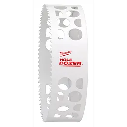 RANGE OF Hole Dozer Bi-Metal Hole Saw, 6-inch. A white circular saw blade with sharp teeth and large cutouts for debris removal.