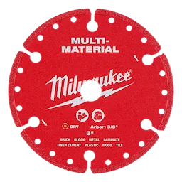 Milwaukee circular 3" Carbide Abrasive Blade labeled multi-material with center arbor hole and multiple edge cutouts.