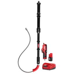 M12 TRAPSNAKE 6' Toilet Auger includes a black auger with a flexible metal coil, red power tool, battery, and charger.