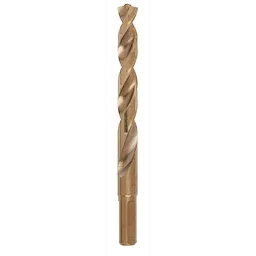 The RED HELIX™ Cobalt 13/32" Drill Bit is a metal drill bit featuring a twisted helix design and a brownish-gold color. It has a standard drill bit shank for compatibility with most drills and is designed for durability and efficiency in cutting through tough materials.