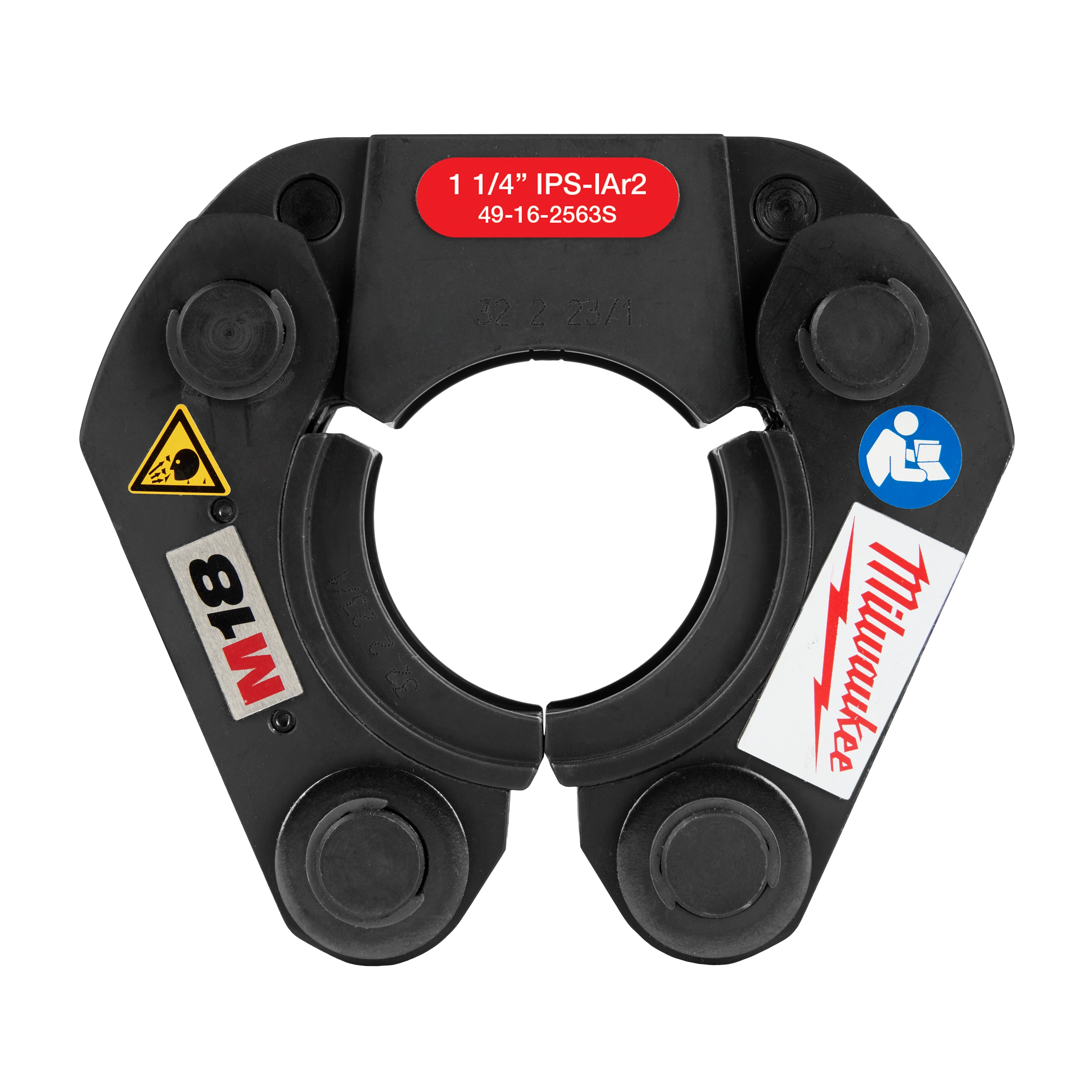 1 1/4” IPS-IAr2 press ring for use with M18 FORCE LOGIC press tools, featuring the model number 49-16-2563S on a red label.