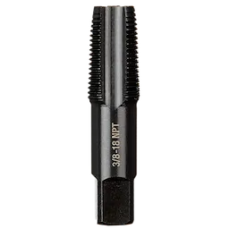 3/8"-18 NPT Straight Flute Taper Tap with a black finish, designed for cutting internal threads in pipes and fittings.