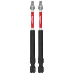 The image shows two Milwaukee-brand screwdriver bits with red and black bodies. The bits have a silver tip and the word "Milwaukee" printed in white on the red section. The black section includes a hexagonal base for attaching to a screwdriver.