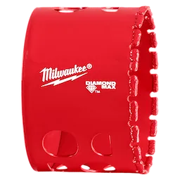 Red Milwaukee 2-9/16" DIAMOND MAX Hole Saw with a serrated diamond edge and ventilation holes near the base.