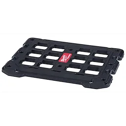 The PACKOUT Mounting Plate, a black, rectangular accessory with multiple rectangular cutouts, designed for secure tool attachment.