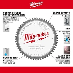 Milwaukee 48-40-4320 Walkaround saw blade with cobalt-infused tungsten carbide for extended cutting life, clean cuts, and reduced wobble.