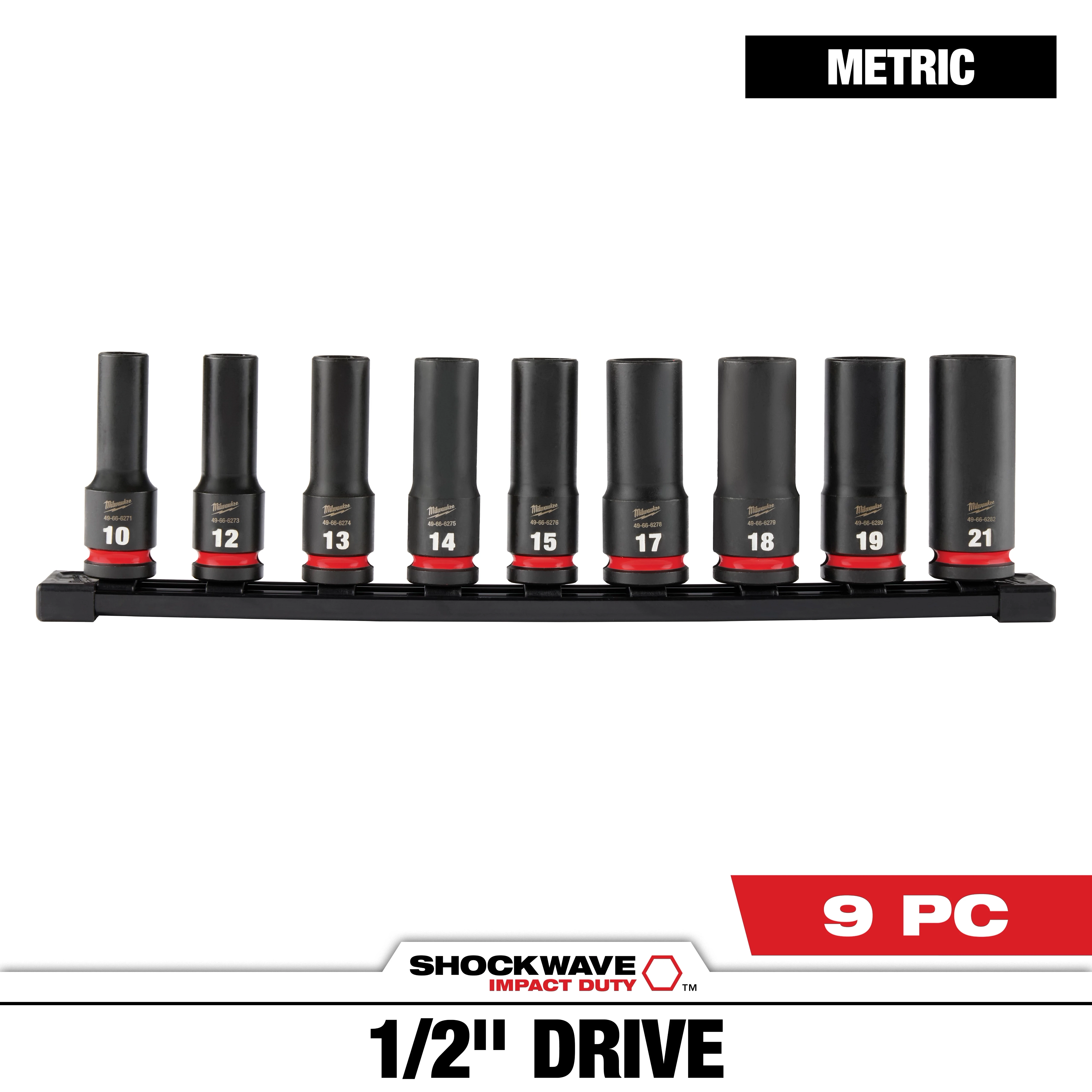 9PC SHOCKWAVE Impact Duty™ 1/2" Drive Metric Deep 6 Point Socket Set
