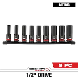 9PC SHOCKWAVE Impact Duty™ 1/2" Drive Metric Deep 6 Point Socket Set