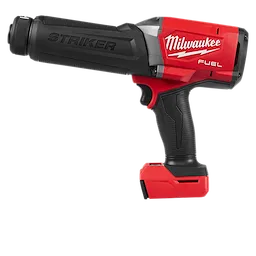 Red and black Milwaukee M18 FUEL STRIKER Hammer Chisel with ergonomic grip and battery pack. Designed for precision and power.