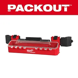 PACKOUT Tool Box Accessory Case Attachment with a transparent lid, black handles, and secure latches.