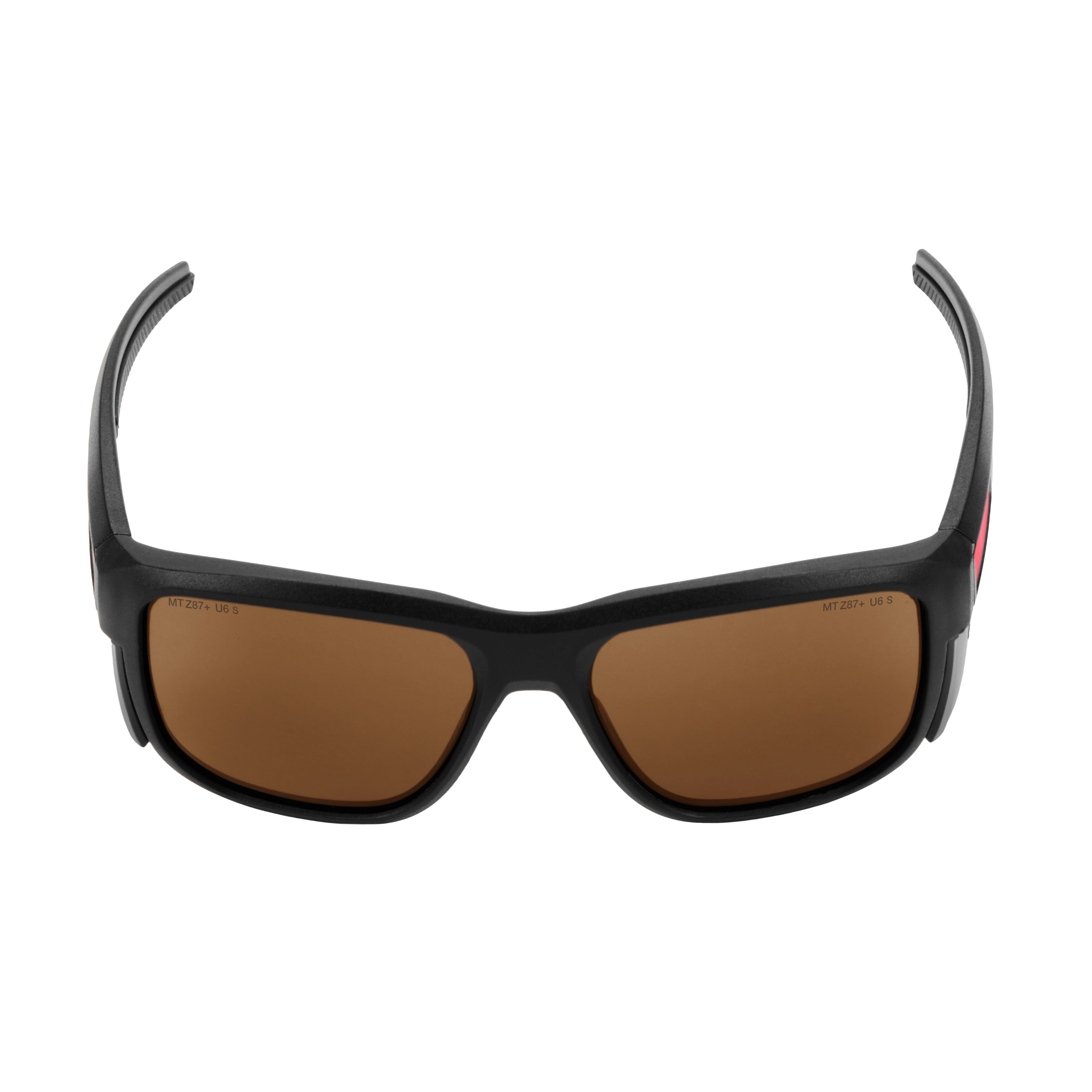 Full Frame Safety Glasses with Removable Side Shields feature brown anti-scratch lenses. The glasses have a black frame, curved arms, and provide extra protection with detachable side shields. Suitable for industrial or outdoor use, offering durability and clarity without compromising safety.