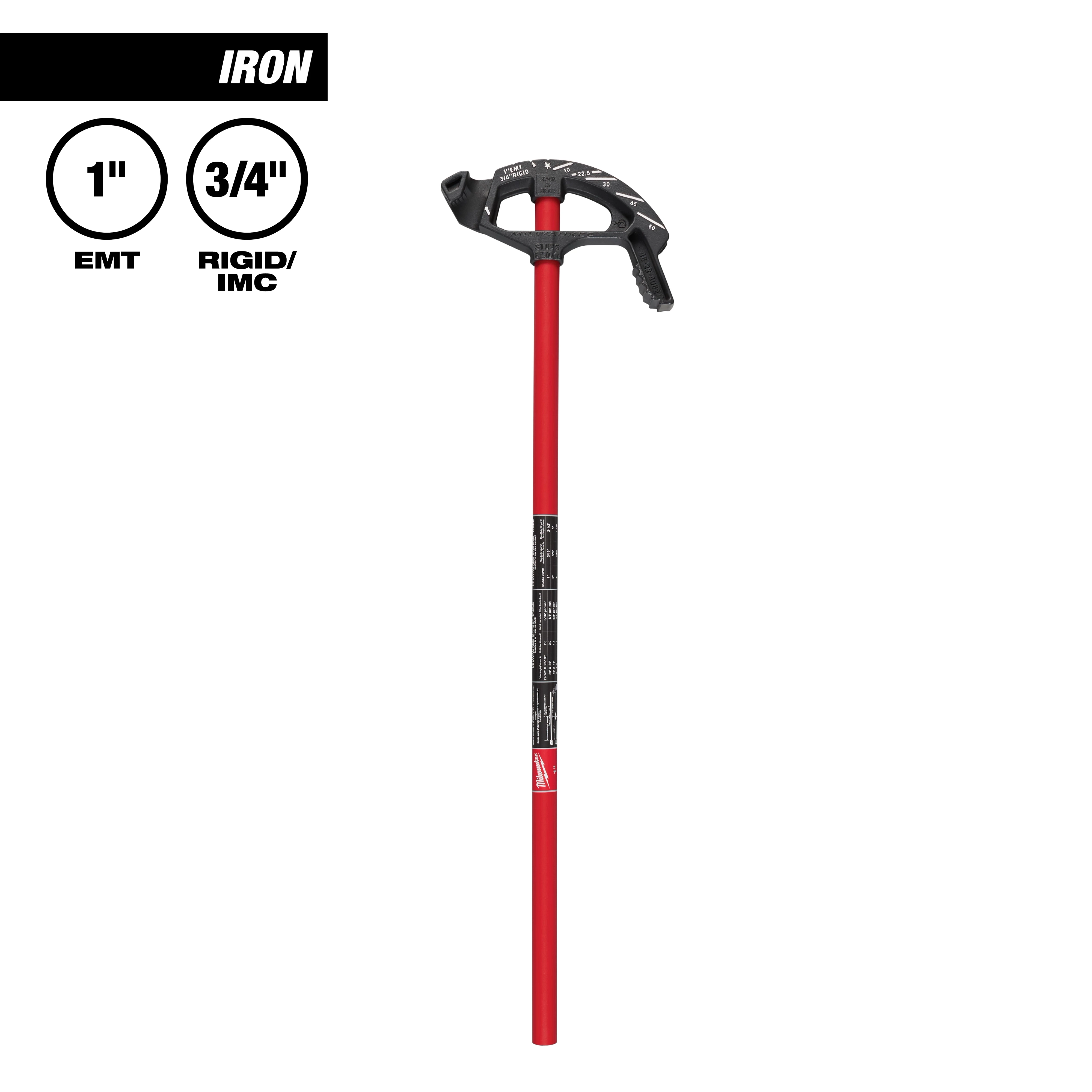 1" EMT Conduit Bender with a red handle and durable iron head. Suitable for bending 1" EMT and 3/4" rigid/IMC pipes.