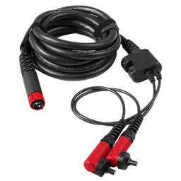 The MX FUEL™ 15' Electrofusion Leads feature thick black cables with a coiled design. They include connections with red ends and a connector with multiple prongs, suitable for industrial or heavy-duty use.