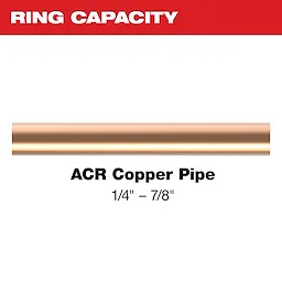 The Mueller® Streamline® ACR Pivoting Press Ring has a ring capacity suitable for ACR copper pipes ranging from 1/4 inch to 7/8 inch.