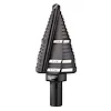 The image displays a Milwaukee %23%20%2011%20Step%20Drill%20Bit with multiple marked step sizes, ranging from 1/8 to 7/8 inches, for incremental drilling. The bit is designed with a hex shank for secure attachment to a drill.