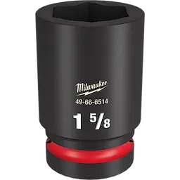 The 1" DR 1-5/8 Deep Impact Socket is a black, heavy-duty tool with the brand name and model number 49-66-6514 etched in gold and white. It features a distinctive red ring near the base for easy identification.