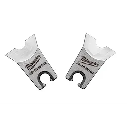 Two W Style: W-162 Dies, silver in color, designed for cutting applications. Each die features a notched, rounded end and a triangular cutout, with the manufacturer’s logo and product code 49-16-W162 etched onto the body.