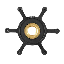 Impeller for M18™ Transfer Pump featuring a black, six-arm design with a central brass ring. The product is used for efficient fluid transfer in M18™ pumps. Its durable construction ensures reliable performance and longer lifespan.