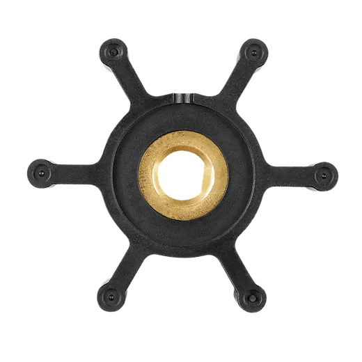 Impeller for M18™ Transfer Pump featuring a black, six-arm design with a central brass ring. The product is used for efficient fluid transfer in M18™ pumps. Its durable construction ensures reliable performance and longer lifespan.
