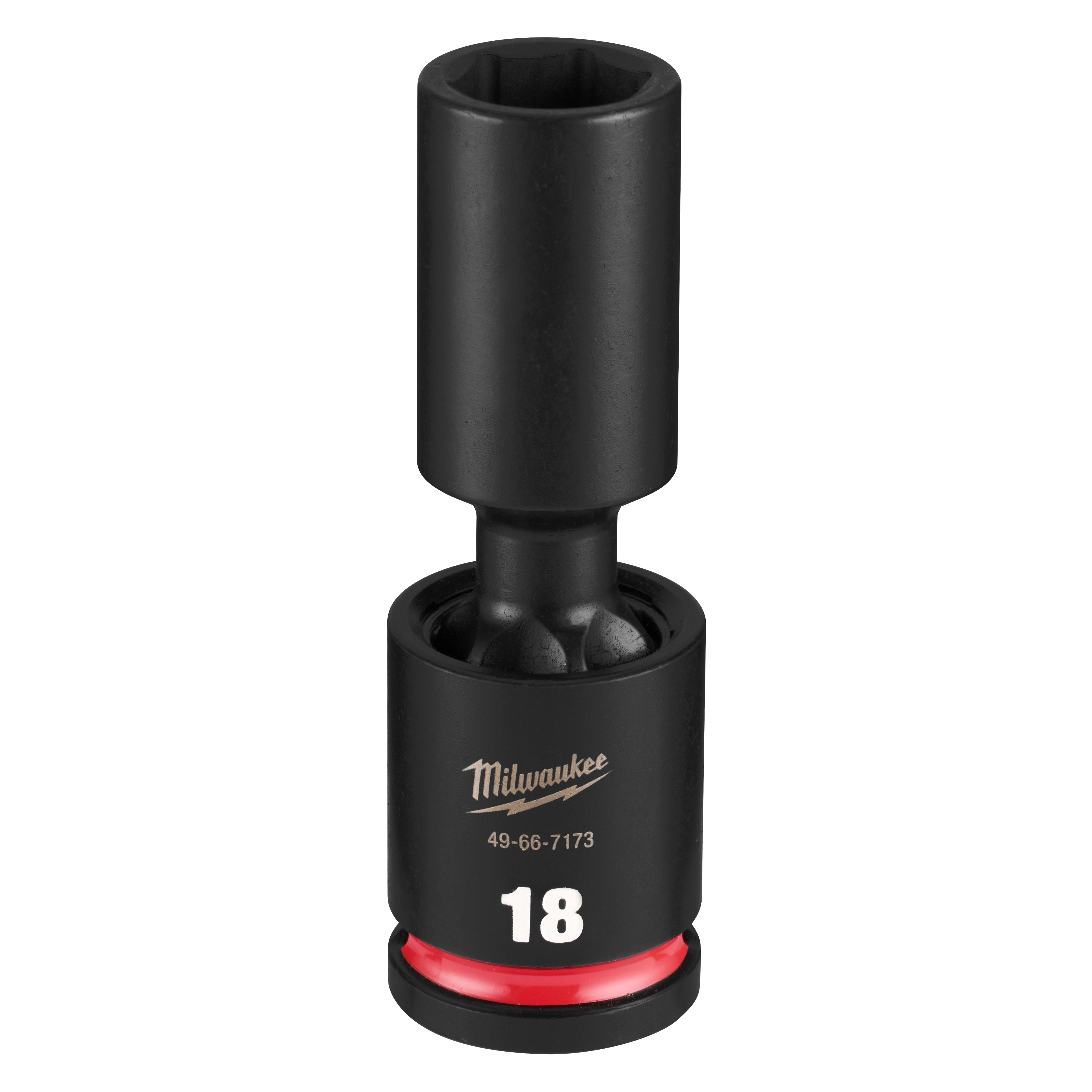 SHOCKWAVE Impact Duty 1/2" Drive 18MM Deep Swivel Socket standing upright on a plain background.
