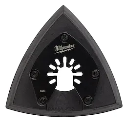 Milwaukee OMT Blades, 3-1/2" TRIANGLE SANDING PAD designed for sanding tasks, triangular with a central mounting hole and four screws.