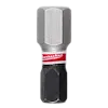 The image shows a single SHOCKWAVE™ 1" Impact Duty Hex 8 MM Insert Bit. The hex bit has a silver tip and a black bottom with a red band in the middle displaying the Milwaukee logo.