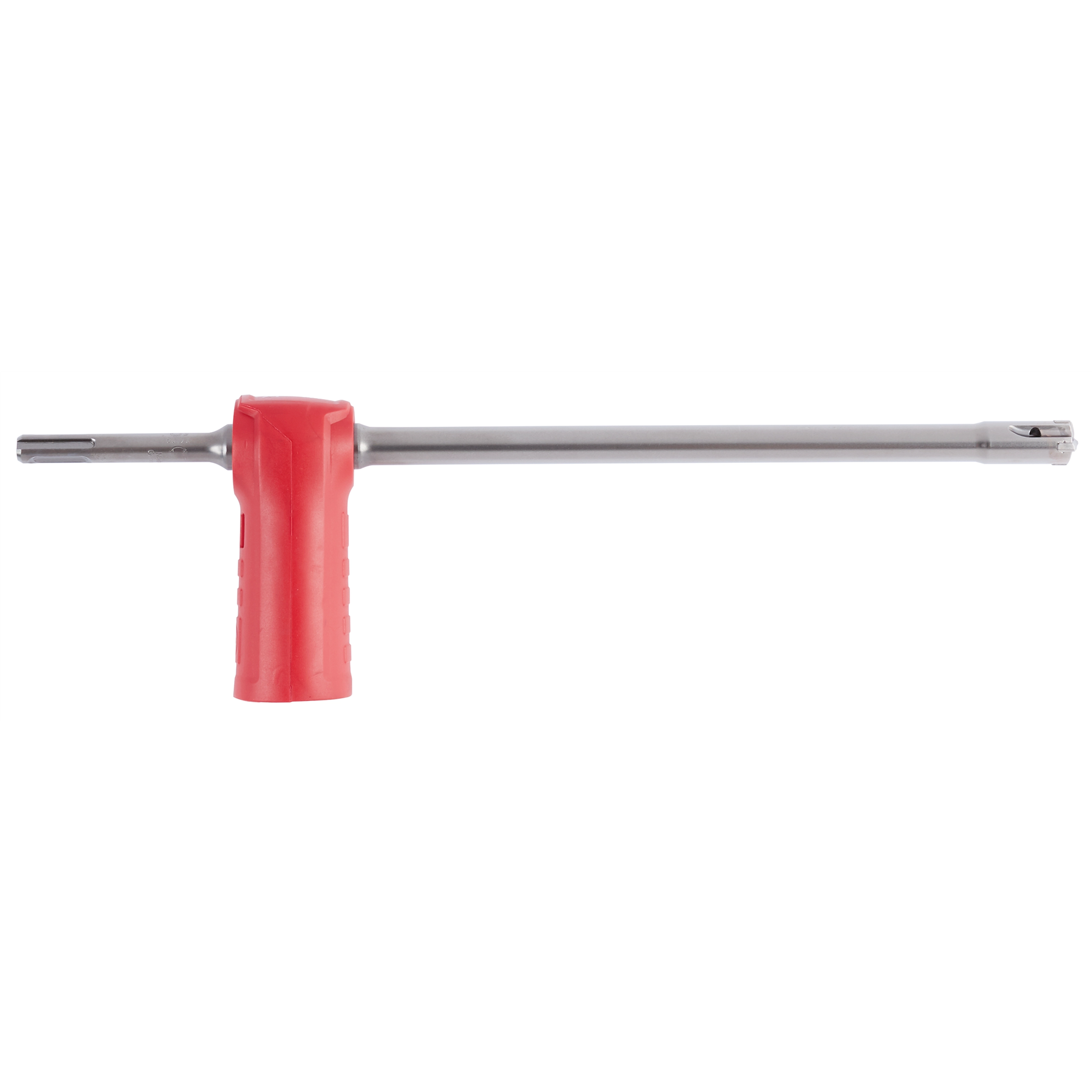 SDS%20Vacuum%20Bit features a red plastic handle attached to a long, cylindrical metal shaft designed for drilling. The bit has a slender, elongated shape for precise operations and efficient debris removal. Suitable for various construction and repair tasks.