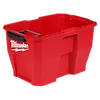 The Milwaukee 9 Gallon Wet/Dry Vacuum Tank is a large, rectangular, red plastic container with reinforced edges and a handle. The Milwaukee logo is displayed on the tank's side in white text. It is designed for collecting dust, debris, and liquids during cleaning tasks.