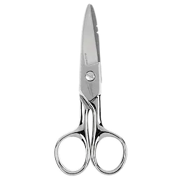 Electrician Scissors featuring stainless steel blades with serrated edges and rounded finger holes, ideal for precise cutting tasks.
